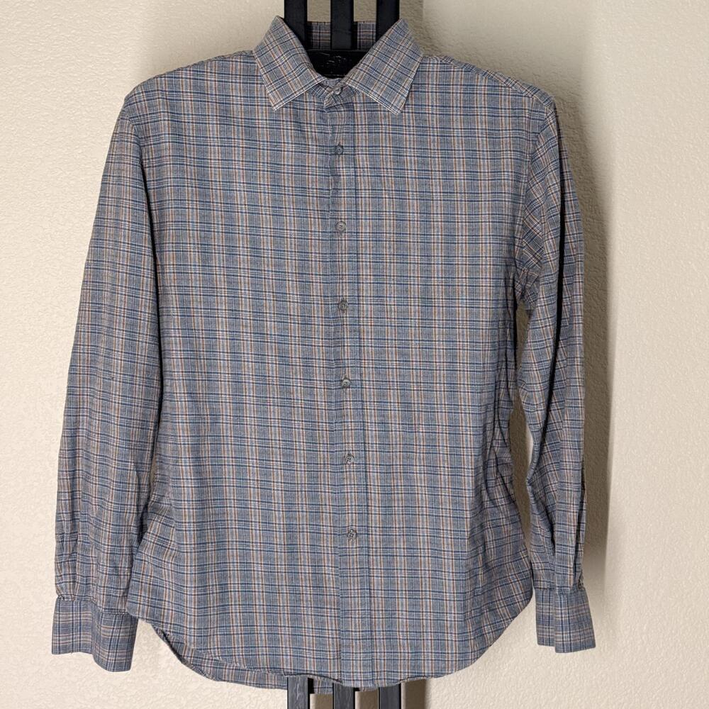 Jos A Bank Reserve Grey Rust Cream Plaid Button Shirt Large Tailored Fit L